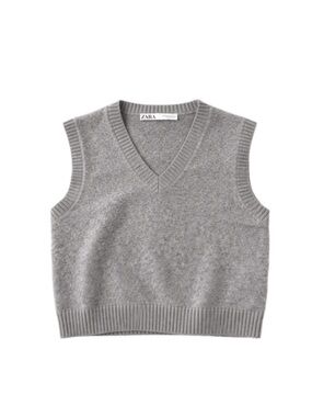 Zara Light Gray Ribbed V-Neck Knit Vest